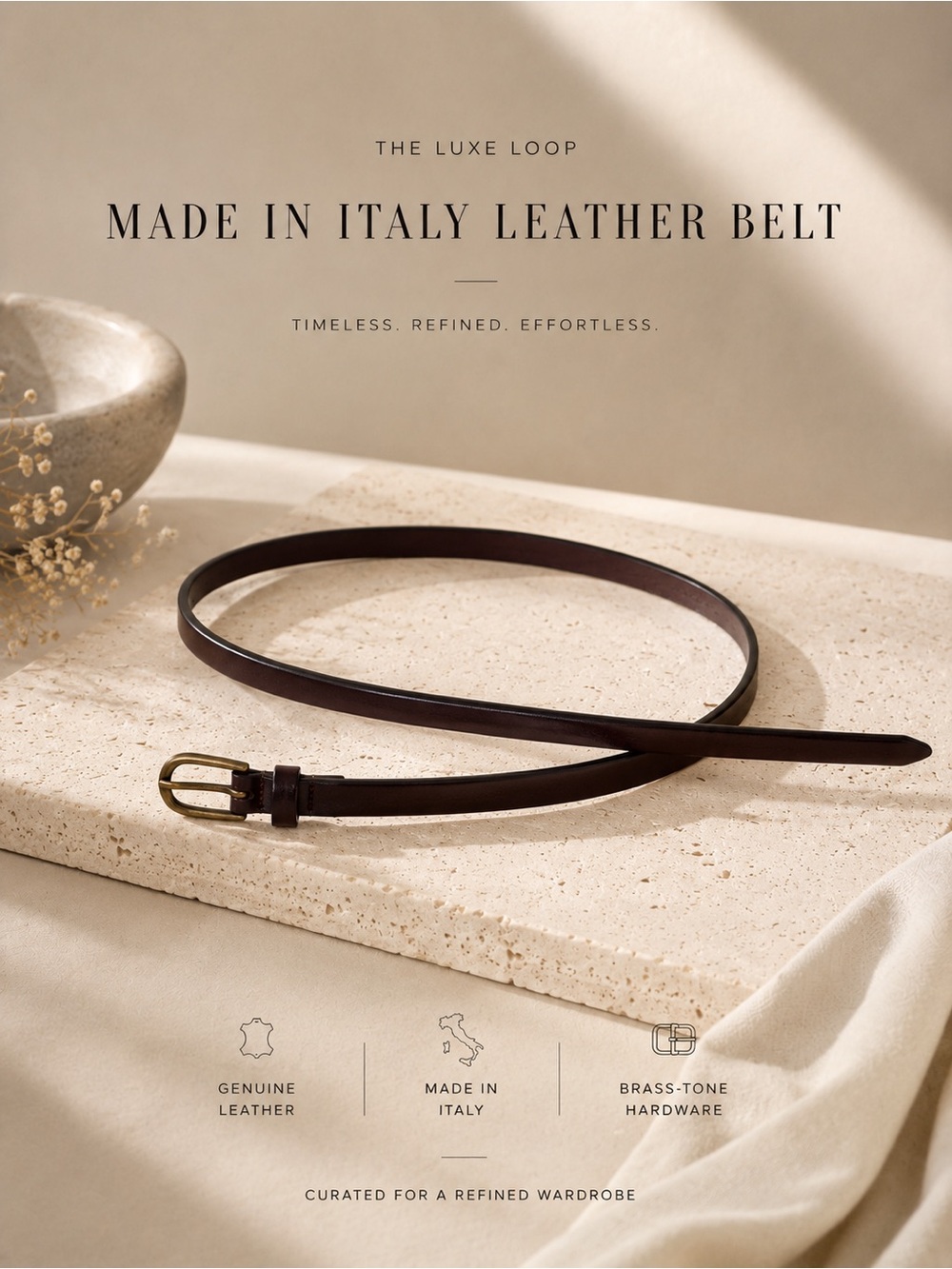 Made in Italy Slim Genuine Leather Belt — Dark Brown